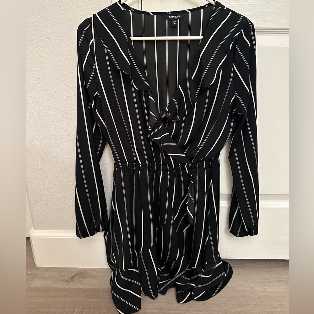 Express Long Sleeve Black and White Office Dress